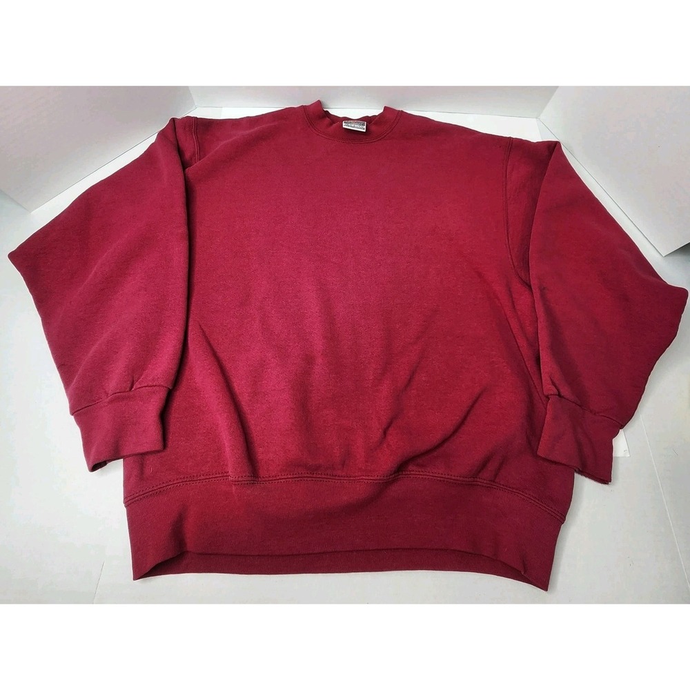Vtg Fruit of the Loom Heavyweight Maroon L Crewneck Sweatshirt Pullover USA 90s